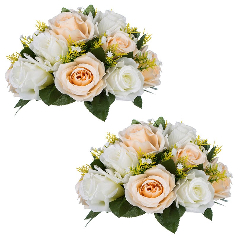 NUPTIO Artificial Flower Centerpieces for Tables: Peachy Champagne & White Flower Ball Arrangement for Wedding Party - 2 Pcs 9.5 Inch Diameter Floral Rose for Bridal Shower Decor - Image 1